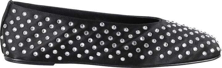 Ballet Flats Satin Black Crystals