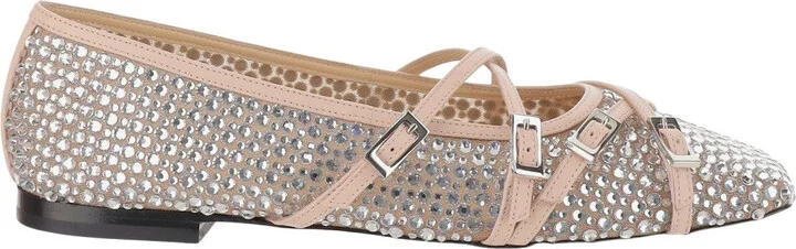 Ballet Flats With Crystal Embellishment And Adjustable Loops