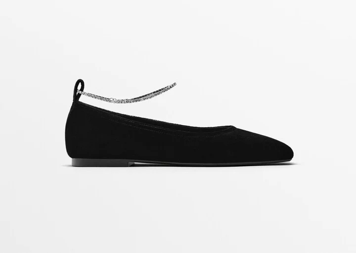 Ballet Flats With Rhinestone Ankle Strap