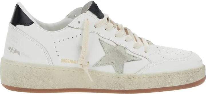 'Ballstar 2' White Low Top Sneakers With Star Patch On The Side And Laminated Heel In Leather Man