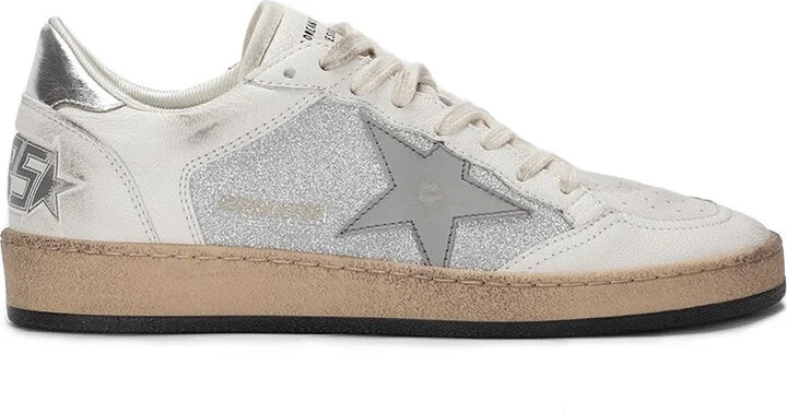 Ballstar Glitter-Accented White Leather Sneakers