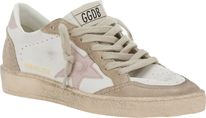 'ballstar' White Low Top Sneakers With Glittered Star Patch On The Side And Glittered Heel With Logo Lettering In Leather Woman - Image 2