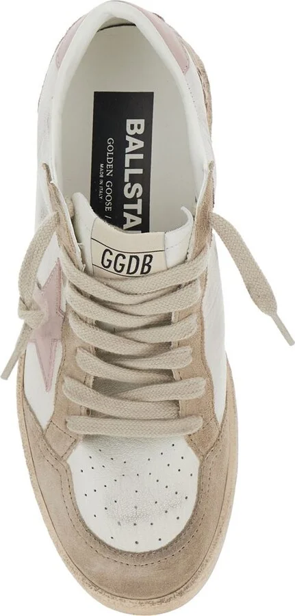 'Ballstar' White Low Top Sneakers With Glittered Star Patch On The Side And Glittered Heel With Logo Lettering In Leather Woman - Image 4