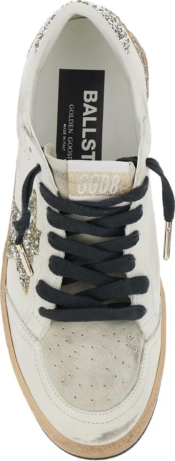 'ballstar' White Low Top Sneakers With Glittered Star Patch On The Side And Glittered Heel With Logo Lettering In Leather Woman - Image 4