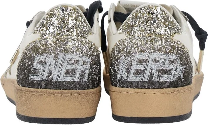 'ballstar' White Low Top Sneakers With Glittered Star Patch On The Side And Glittered Heel With Logo Lettering In Leather Woman - Image 5
