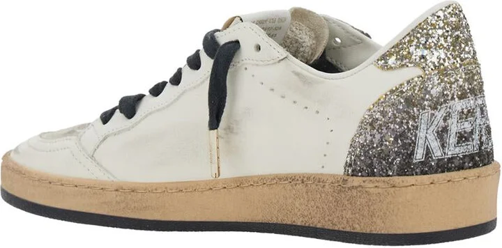 'Ballstar' White Low Top Sneakers With Glittered Star Patch On The Side And Glittered Heel With Logo Lettering In Leather Woman - Image 3