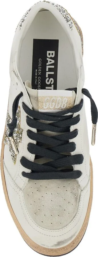 'Ballstar' White Low Top Sneakers With Glittered Star Patch On The Side And Glittered Heel With Logo Lettering In Leather Woman - Image 4