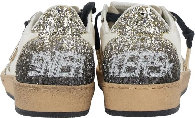'Ballstar' White Low Top Sneakers With Glittered Star Patch On The Side And Glittered Heel With Logo Lettering In Leather Woman - Image 5