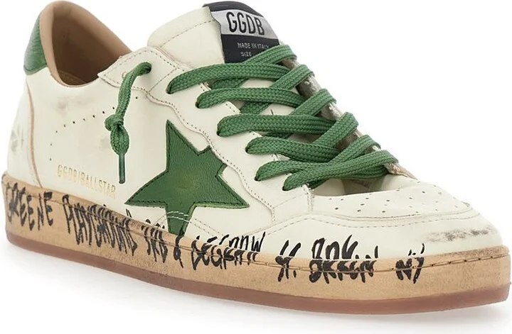 'Ballstar' White Low Top Sneakers With Star Patch On The Side And Logo Patch On The Heel In Leather Man - Image 2