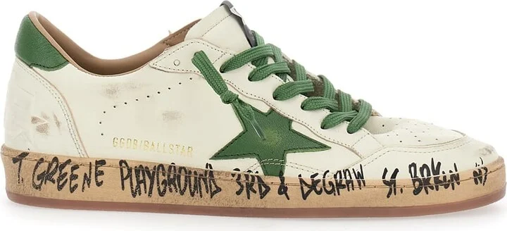 'ballstar' White Low Top Sneakers With Star Patch On The Side And Logo Patch On The Heel In Leather Man