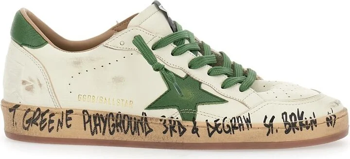 'Ballstar' White Low Top Sneakers With Star Patch On The Side And Logo Patch On The Heel In Leather Man