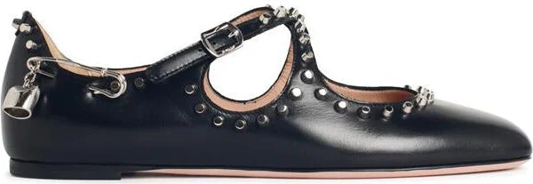 Bally 'Ballyrina' Black Leather Ballet Flats With Studs