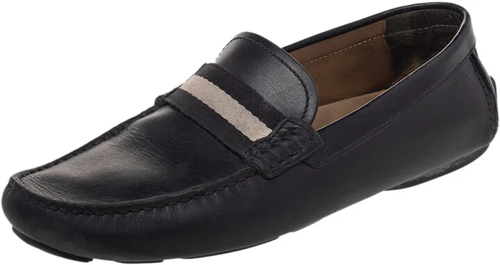 Bally Black Leather Wabler Slip On Loafers Size 39