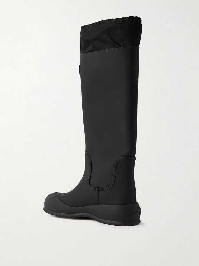 BALLY - Clover Twill-trimmed Coated-leather Knee Boots - Black - Image 3