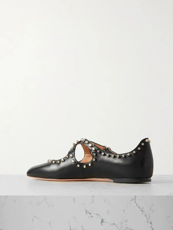 BALLY - Embellished Studded Leather Ballet Flats - Black - Image 3