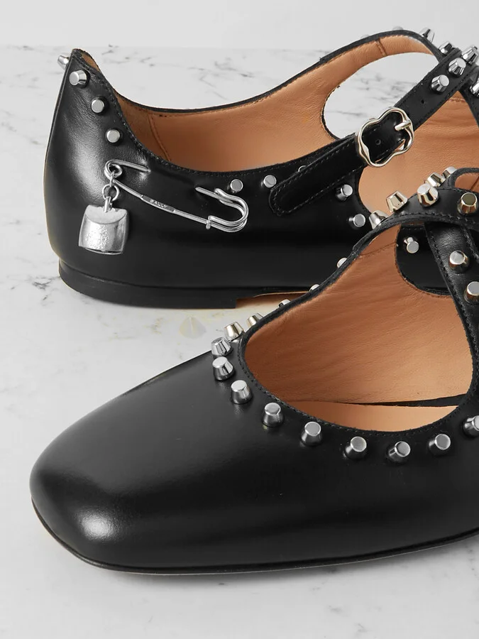 BALLY - Embellished Studded Leather Ballet Flats - Black - Image 4