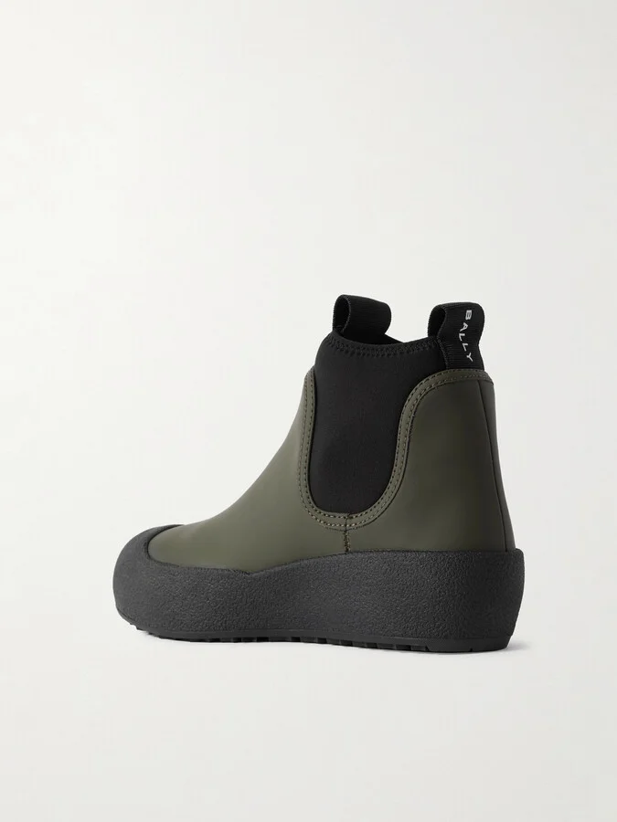 BALLY - Gadey Stretch-knit Trimmed Coated Leather Ankle Boots - Green - Image 3