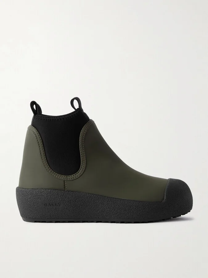 BALLY - Gadey Stretch-knit Trimmed Coated Leather Ankle Boots - Green