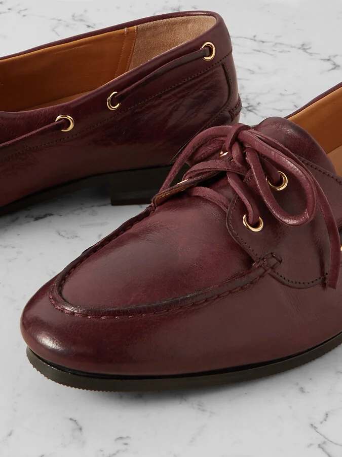 BALLY - Pathy Leather Boat Shoes - Burgundy - Image 4