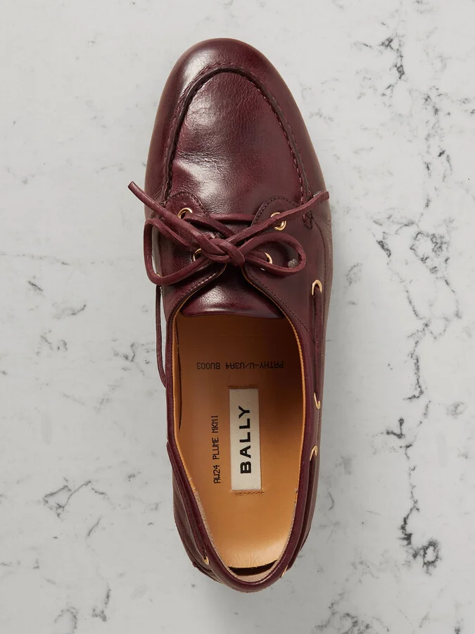 BALLY - Pathy Leather Boat Shoes - Burgundy - Image 5