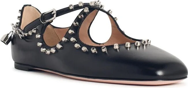 'ballyrina' Black Leather Ballet Flats With Studs - Image 2