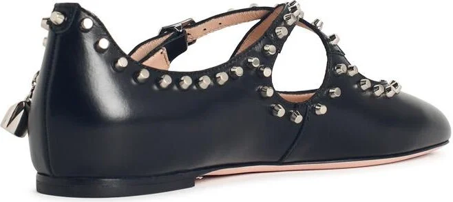 'ballyrina' Black Leather Ballet Flats With Studs - Image 3