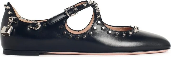 'ballyrina' Black Leather Ballet Flats With Studs