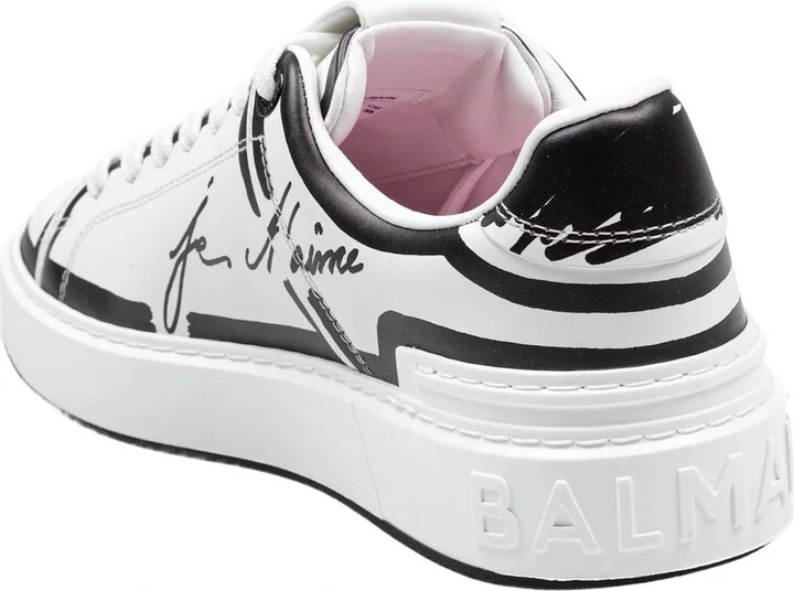 Balmain B-court Calf Leather Sneakers Color Black And White - Image 4