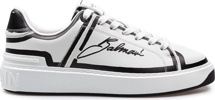 Balmain B-court Calf Leather Sneakers Color Black And White