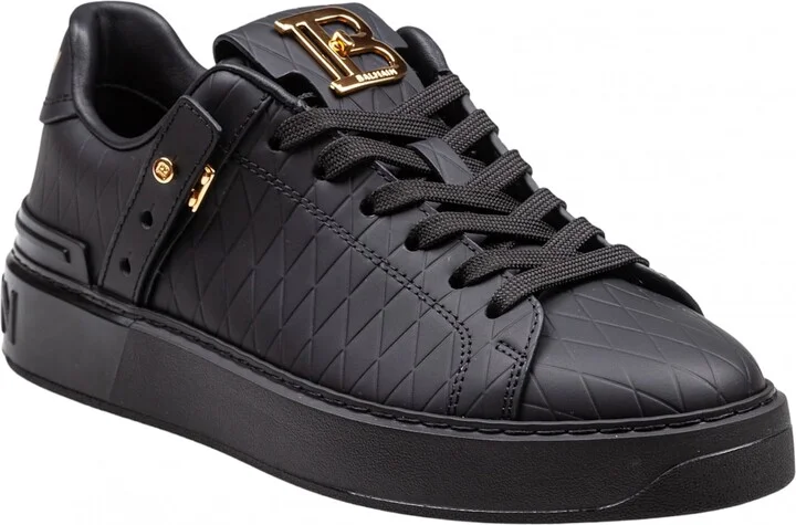 Balmain B-court Leather Sneakers With Diamond Embossing - Image 2