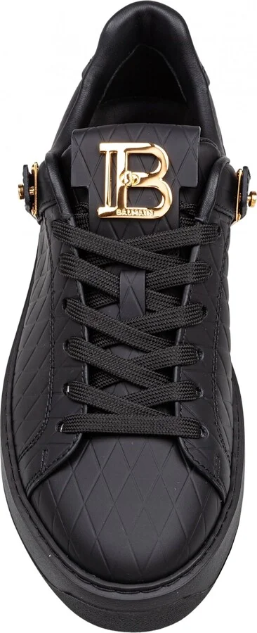 Balmain B-court Leather Sneakers With Diamond Embossing - Image 3
