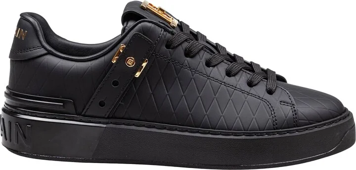 Balmain B-court Leather Sneakers With Diamond Embossing