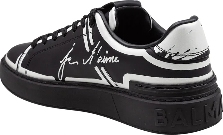 Balmain B-court Sneakers In Leather With je T'aime Print Color Black - Image 4