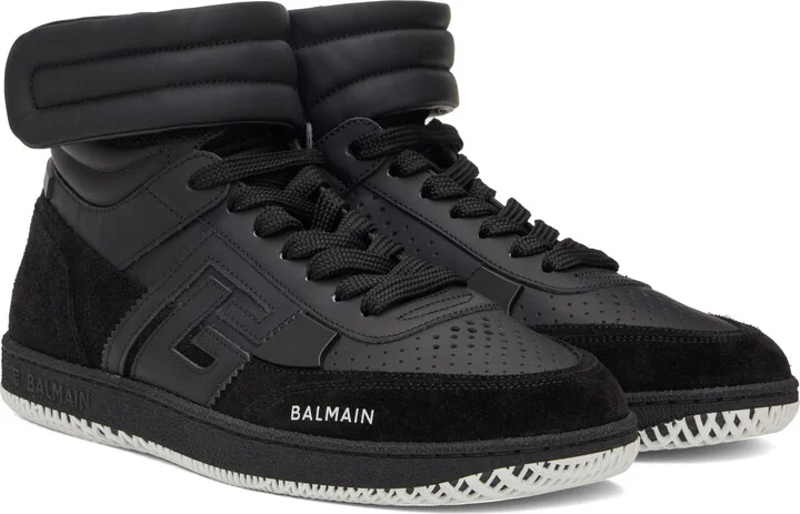 Balmain Black 'Balmain' Swan Mid-Top Sneakers - Image 4