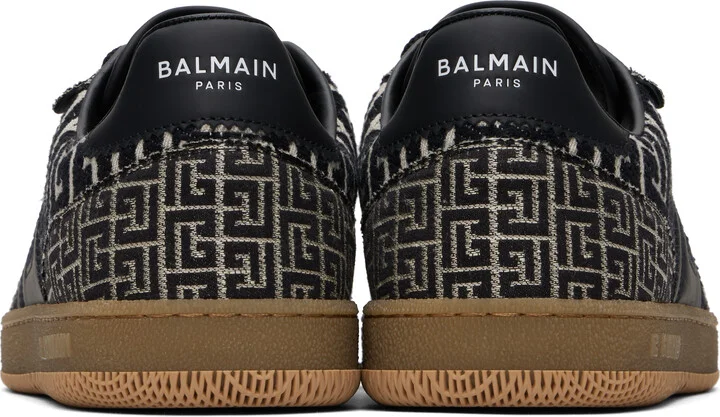 Balmain Black & Beige Swan 'PB' Labyrinth Jacquard Sneakers - Image 2