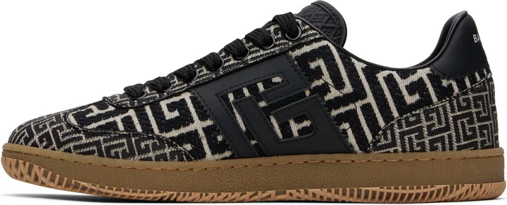 Balmain Black & Beige Swan 'PB' Labyrinth Jacquard Sneakers - Image 3
