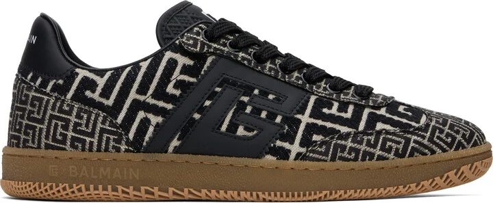 Balmain Black & Beige Swan 'PB' Labyrinth Jacquard Sneakers