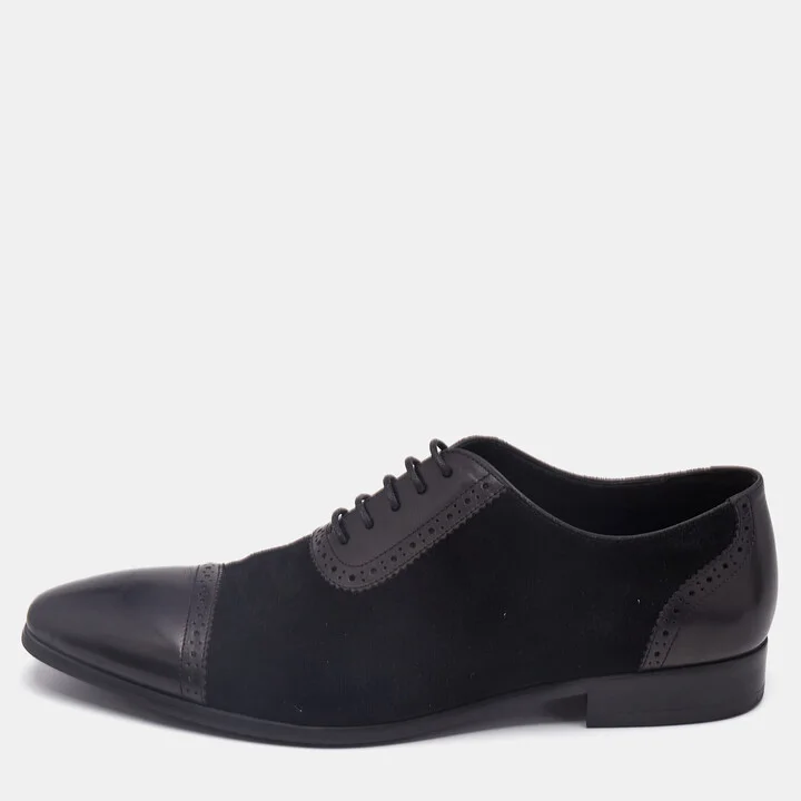 Balmain Black Brogue Leather and Suede Lace Up Oxfords Size 43