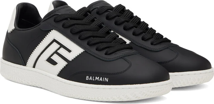 Balmain Black Calfskin 'Balmain' Swan Sneakers - Image 4