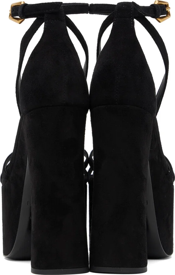 Balmain Black Cam Suede Platform Sandals - Image 2
