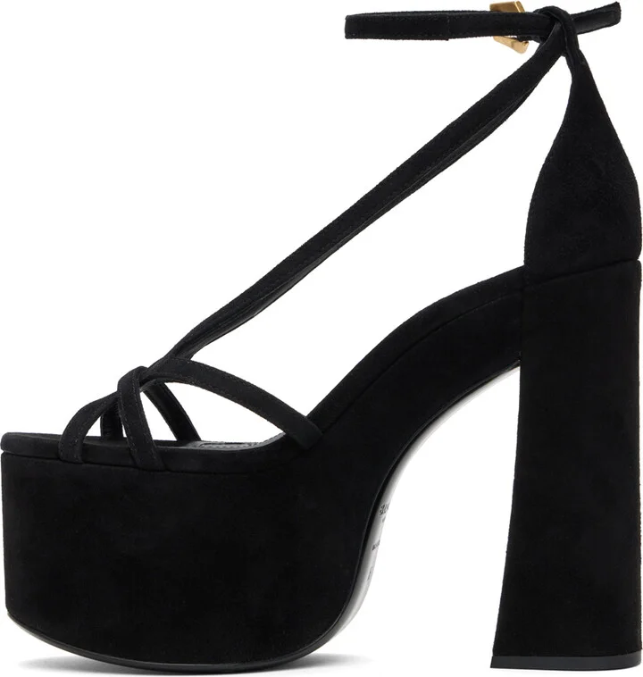 Balmain Black Cam Suede Platform Sandals - Image 3