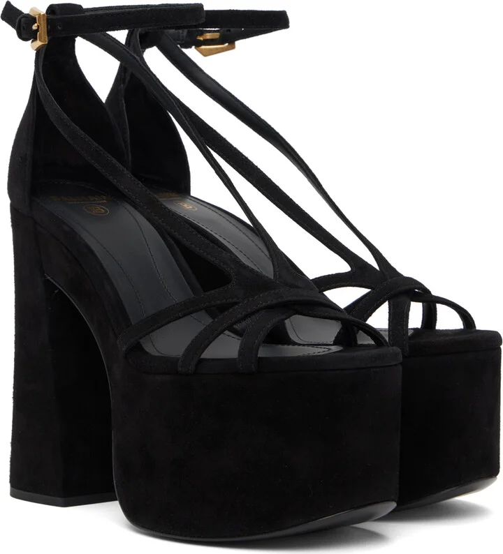 Balmain Black Cam Suede Platform Sandals - Image 4