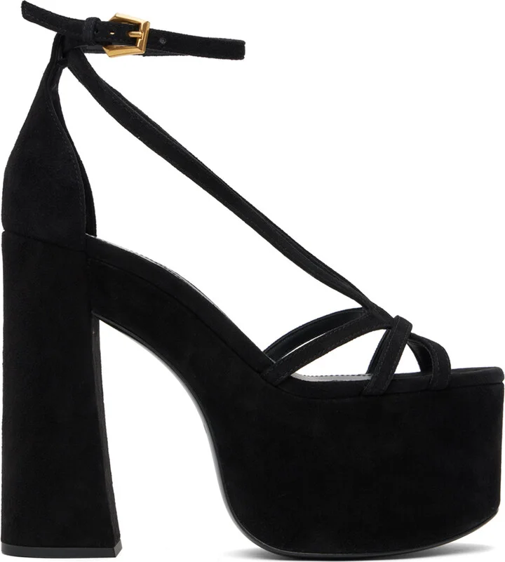 Balmain Black Cam Suede Platform Sandals