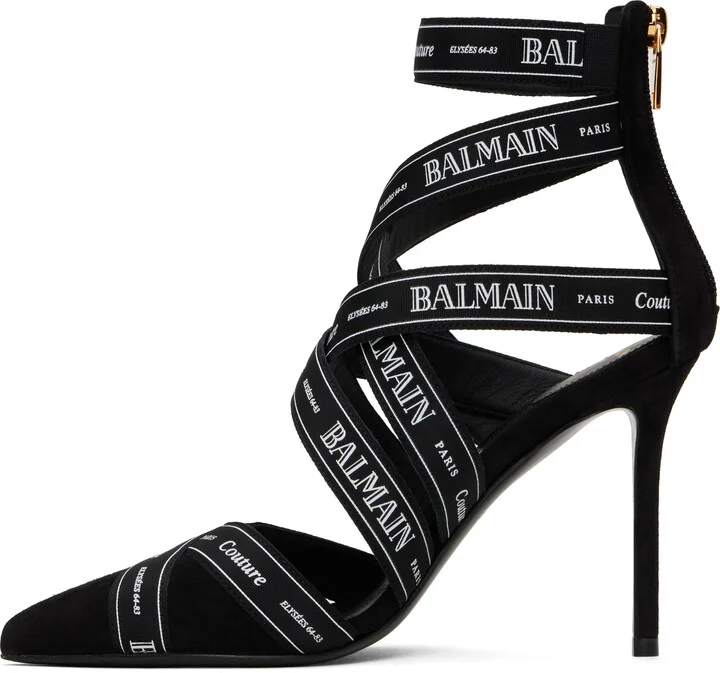 Balmain Black Couture Suede Heels - Image 3