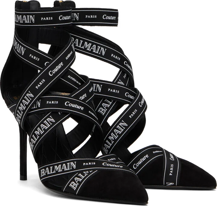 Balmain Black Couture Suede Heels - Image 4