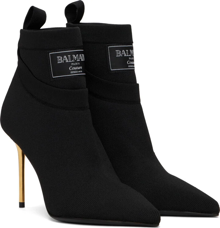 Balmain Black Crewneck Knit Ankle Boots - Image 4