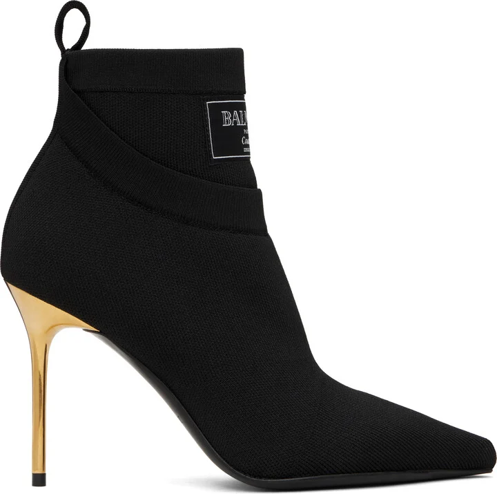 Balmain Black Crewneck Knit Ankle Boots