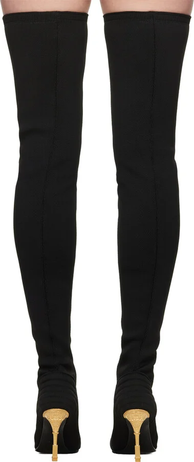 Balmain Black Engraved Tall Boots - Image 2