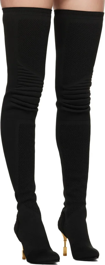 Balmain Black Engraved Tall Boots - Image 4