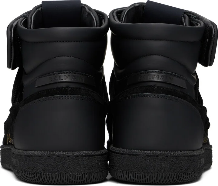 Balmain Black Leather 'Balmain Swan' Mid-Top Lace-Up Sneakers - Image 2